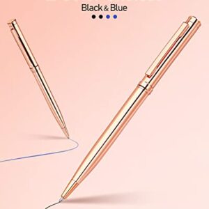 WEMATE 4Pcs Slim Retractable Ballpoint Pens, Extra 4Pcs Ink Refills in Black and Blue, Metal Pen 1.0mm Medium Point, Writing Pens with Gift Box for Office,Students, Teachers and Wedding Rose Gold