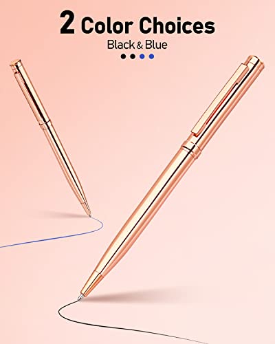 WEMATE 4Pcs Slim Retractable Ballpoint Pens, Extra 4Pcs Ink Refills in Black and Blue, Metal Pen 1.0mm Medium Point, Writing Pens with Gift Box for Office,Students, Teachers and Wedding Rose Gold