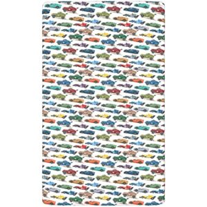 Race Car Themed Fitted Mini Crib Sheets,Portable Mini Crib Sheets Ultra Soft Material-Baby Crib Sheets for Girl or Boy,24“ x38“,Multicolor