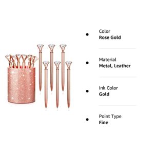 BBTO Rose Gold Pen Holder with 6 Pcs Bling Diamond Pens, Pencil Cups for Desk Glitter Bling Desk Organizer Makeup Brush Holder for Women Girls Classroom Offices Home, Rose Gold