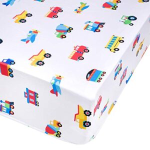 Wildkin Microfiber Fitted Crib Sheet for Boys & Girls, Crib Sheets Measures 52 x 28 Inches, Soft & Breathable Fabric Crib Sheets for Kids, Fits Standard Crib Mattress(Trains Planes & Trucks)