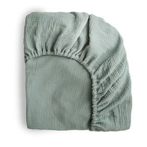 mushie extra soft muslin fitted crib sheet | 28"x 52" (roman green)