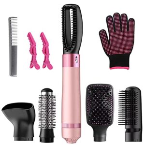 bo’laiya hair dryer brush, 5 in 1 negative ionic electric hot air brush, detachable and interchangeable hair curler straightener comb, salon blow dryer brush with heat protective glove