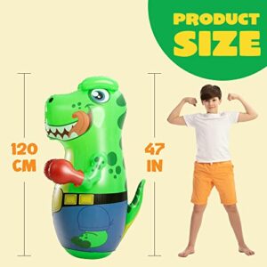 Inflatable T-Rex Dinosaur Bopper 47 Inches, Bop Bag Inflatable Punching Toy, Kids Punching Bag with Bounce-Back Action, Inflatable Punching Bag for Kids