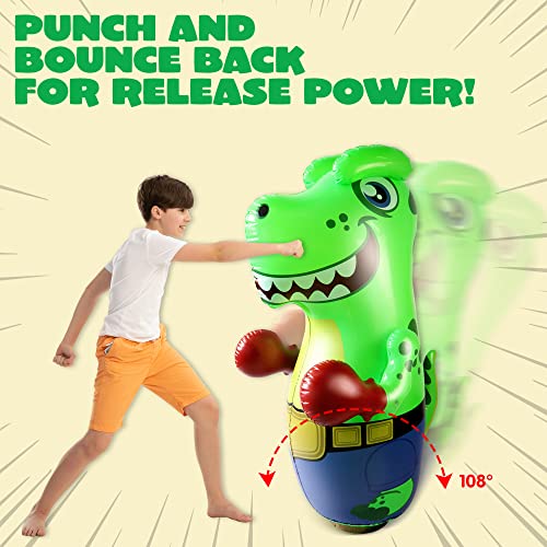 Inflatable T-Rex Dinosaur Bopper 47 Inches, Bop Bag Inflatable Punching Toy, Kids Punching Bag with Bounce-Back Action, Inflatable Punching Bag for Kids