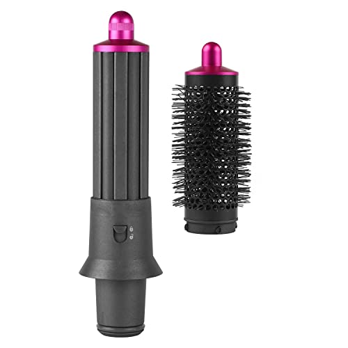 3 in 1 Hair Styling Tools with 1.6 inch Standard Hair Curling Barrels,Conversing Adapter and Round Volumizing Brush,Fit for Dyson Supersonic Hair Dryer(Rose Red)