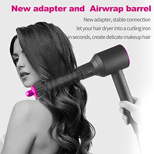 3 in 1 Hair Styling Tools with 1.6 inch Standard Hair Curling Barrels,Conversing Adapter and Round Volumizing Brush,Fit for Dyson Supersonic Hair Dryer(Rose Red)