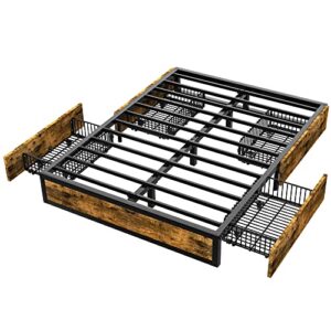 pliwier bed frame with 4 drawers, heavy duty metal platform bed with headboard and footboard, no box spring needed, non-slip, noise free, easy assembly (queen bed fframe basic with 4 drawers)