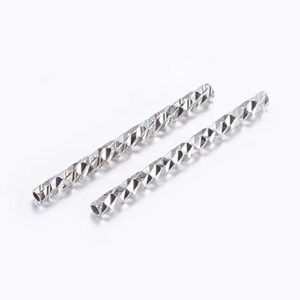 beadthoven 50pcs faceted brass noddle tube beads 19.5mm straight long metal bar column spacer beads connector findings for jewelry craft making hole: 0.5mm (platinum color)