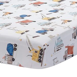 bedtime originals construction zone baby fitted crib/toddler sheet- white/trucks