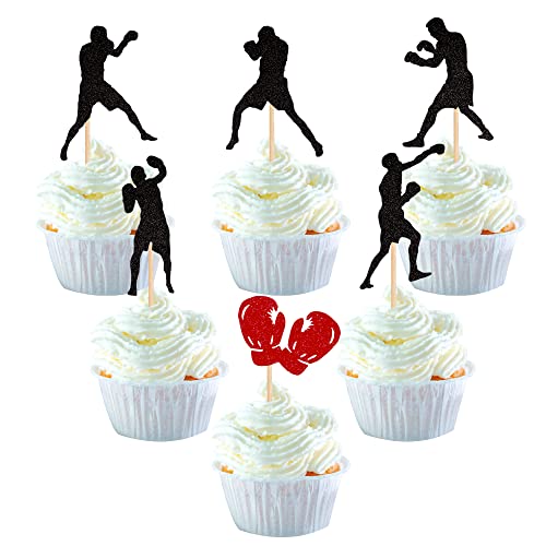 36 Pack Boxing Player Cupcake Toppers Glitter Boxing Gloves Cupcake Picks Boxer Gym Theme Baby Shower Birthday Party Cake Decorations Supplies