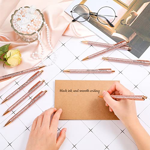 12 Pcs Quotes Sparkly Fancy Pen Inspirational Rose Gold Glitter Ballpoint Pen with Motivational Messages Pretty Cute Pens Metal Inspirational Pen Set Black Ink Pens Writing Pens (Inspirational Style)