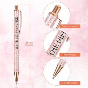 12 Pcs Quotes Sparkly Fancy Pen Inspirational Rose Gold Glitter Ballpoint Pen with Motivational Messages Pretty Cute Pens Metal Inspirational Pen Set Black Ink Pens Writing Pens (Inspirational Style)