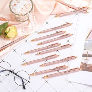 12 Pcs Quotes Sparkly Fancy Pen Inspirational Rose Gold Glitter Ballpoint Pen with Motivational Messages Pretty Cute Pens Metal Inspirational Pen Set Black Ink Pens Writing Pens (Inspirational Style)