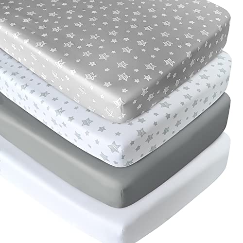 Crib Sheets for Boys or Girls 4 Pack, Fitted Crib Sheet for Standard Size Crib and Toddler Mattresses, Soft and Breathable Crib Sheets Baby Gift Boy Set, White