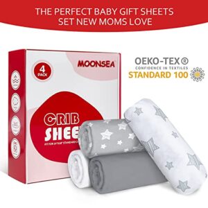 Crib Sheets for Boys or Girls 4 Pack, Fitted Crib Sheet for Standard Size Crib and Toddler Mattresses, Soft and Breathable Crib Sheets Baby Gift Boy Set, White