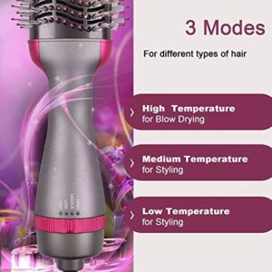 Hair Dryer Brush, Hot Air Brush, Negative Ion Hair Dryer Volumizer Brush for Women, Ceramic Anti-sacald Blow Dryer Brush for Fast Drying Styling Curling Hair with 3 Temp Levels (Grey)