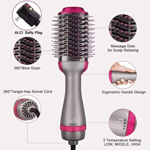 Hair Dryer Brush, Hot Air Brush, Negative Ion Hair Dryer Volumizer Brush for Women, Ceramic Anti-sacald Blow Dryer Brush for Fast Drying Styling Curling Hair with 3 Temp Levels (Grey)