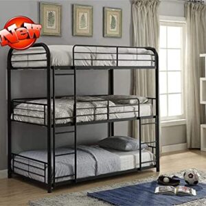 CPARTS Stronger & Upgraded Version Metal Industrial Style Triple Bunk Bed Full, Thickened More Stable Safer Steel Full Over Full Over Full Size Triple Bunkbed Frame, Faster Assemble (Sandy Black)