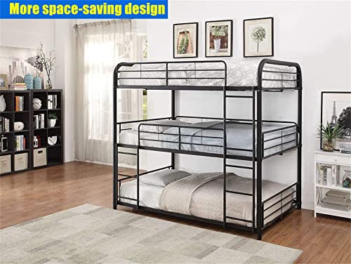 CPARTS Stronger & Upgraded Version Metal Industrial Style Triple Bunk Bed Full, Thickened More Stable Safer Steel Full Over Full Over Full Size Triple Bunkbed Frame, Faster Assemble (Sandy Black)