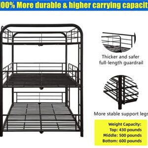 CPARTS Stronger & Upgraded Version Metal Industrial Style Triple Bunk Bed Full, Thickened More Stable Safer Steel Full Over Full Over Full Size Triple Bunkbed Frame, Faster Assemble (Sandy Black)