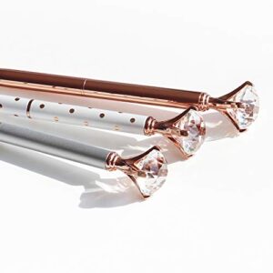 3 PCS Diamond Pen With Big Crystal Bling Metal Ballpoint Pen, Office Supplies And School, Rose Gold/White Rose Polka Dot/Silver, Includes 3 Pen Refills