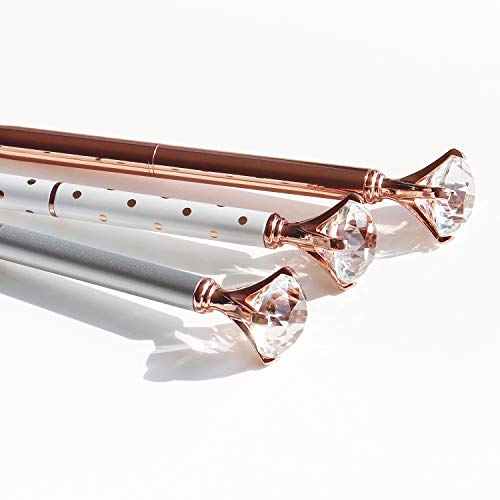 3 PCS Diamond Pen With Big Crystal Bling Metal Ballpoint Pen, Office Supplies And School, Rose Gold/White Rose Polka Dot/Silver, Includes 3 Pen Refills