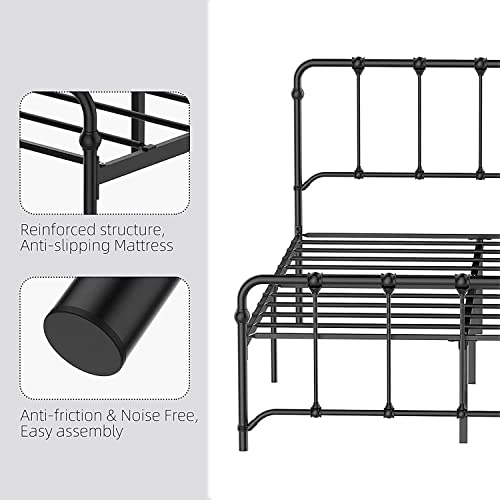 GaoMons Full Size Bed Frame with Headboard, Metal Slats Support Platform Bed Frame with Storage, No Box Spring Needed (Full)