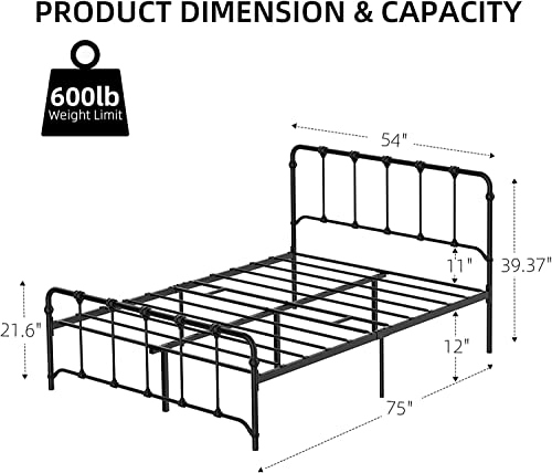 GaoMons Full Size Bed Frame with Headboard, Metal Slats Support Platform Bed Frame with Storage, No Box Spring Needed (Full)