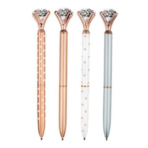 sinksons 4 pcs rose gold pen with big diamond/crystal,metal ballpoint pen,rose gold white and silver,school and office supplies,black ink