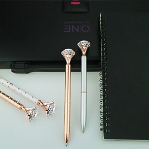 SINKSONS 4 Pcs Rose Gold Pen with Big Diamond/Crystal,Metal Ballpoint Pen,Rose Gold White and Silver,School and Office Supplies,Black Ink