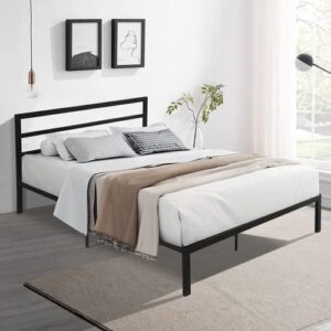 anwicknomo metal bed frame queen size platform bed with vintage headboard and footboard, platform base wrought iron bed frame, 11 inch height for under-bed storage, no box spring needed (black)