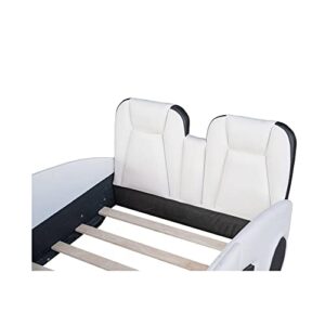 Merax Modern Wood Race Car-Shaped Bed Frame with Seat Wingback Fun Floor Car Bed for Boys Girls/No Box Spring Needed Twin White