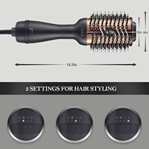 Hair Dryer Brush, Blow Dryer Brush with Enhanced Titanium Barrel & Negative Ions Technology, Hair Dryer and Styler Volumizer Professional 4 in 1 Hot Air Brush for Drying, Straightening, Curling（Black)