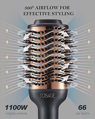 Hair Dryer Brush, Blow Dryer Brush with Enhanced Titanium Barrel & Negative Ions Technology, Hair Dryer and Styler Volumizer Professional 4 in 1 Hot Air Brush for Drying, Straightening, Curling（Black)