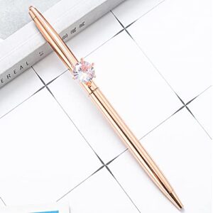 Sun Kea 3Pcs Big Diamond Pen Crystal Metal Ballpoint Pens 1.0mm Black Ink Advertising Gif Pen (6551-plated rose gold)