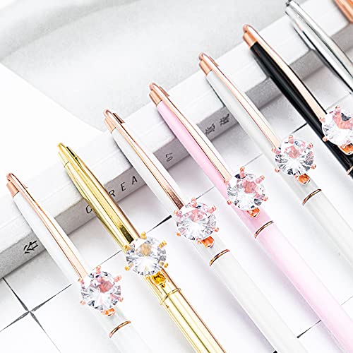 Sun Kea 3Pcs Big Diamond Pen Crystal Metal Ballpoint Pens 1.0mm Black Ink Advertising Gif Pen (6551-plated rose gold)