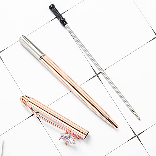 Sun Kea 3Pcs Big Diamond Pen Crystal Metal Ballpoint Pens 1.0mm Black Ink Advertising Gif Pen (6551-plated rose gold)