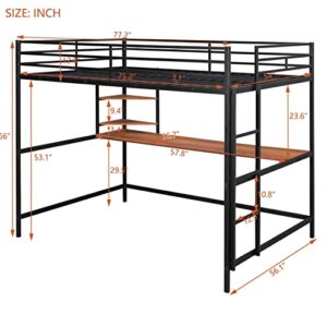 TMEOSK Full Size Metal Loft Bed Frame with Desk and Storage Bookshelves, High Loft Bed with Safety Full-Length Guardrails and Ladders for Boys Girls Teens Adults, No Box Spring Needed (Black)