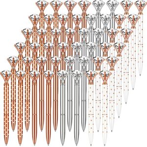 48 pcs big diamond pens bulk for bridal shower wedding gift crystal metal bling ballpoint pens with black ink for women bridesmaid coworkers office school supplies (rose gold, silver, white )(rose gold, silver, white)