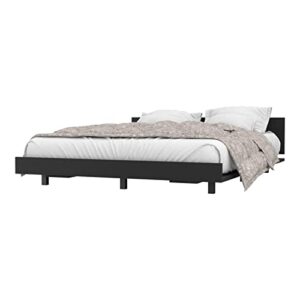 Epinki Queen Bed Frame Black, Particle Board, Low Profile Bed, Easy Assembly