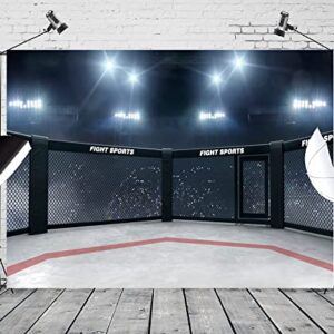 BELECO 7x5FT Fabric Boxing Backdrop Stadium Light 3D Boxing Arena Photo Backdrop Fight Sports Competition Boxing Ring Photography Background UFC Decor Baby Shower Birthday Party Boys Men Photo Props