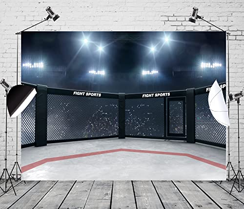BELECO 7x5FT Fabric Boxing Backdrop Stadium Light 3D Boxing Arena Photo Backdrop Fight Sports Competition Boxing Ring Photography Background UFC Decor Baby Shower Birthday Party Boys Men Photo Props