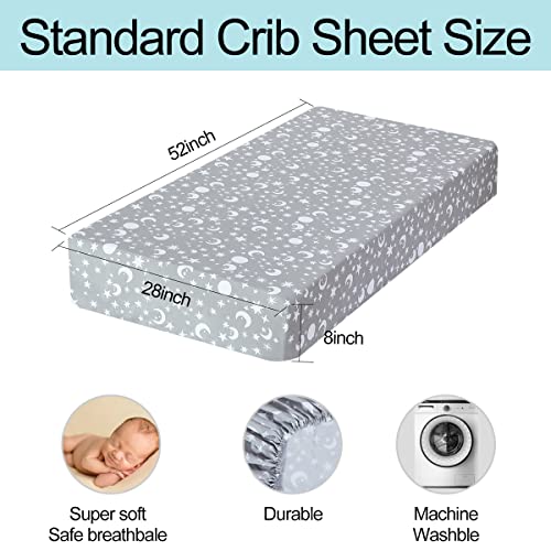 bimocosy Fitted Crib Sheets for Boys 4 Pack, Size 28"x 52" for Standard Crib and Toddler Mattresses, Super Soft Breathable Microfiber Baby Crib Mattress Sheet, Stars/Woodland Animals/Grey/Light Green