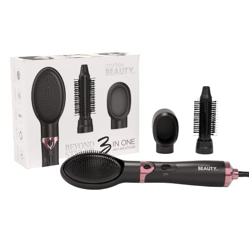 Cortex Beauty Beyond Styler - 3-in-1 Hot Air Styler Brush - Hot Air Brush Hair Dryer Brush Blow Dryer Brush in One for Hair Drying Volumizing Straightening Curling Styling (Black/Rose)