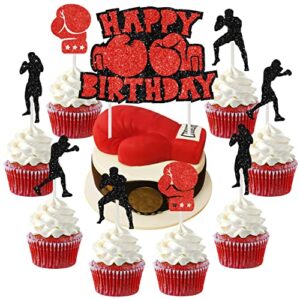 25 pcs boxing cupcake toppers boxing gloves cake topper decorations fight sports theme birthday party glittering wrestling party supplies
