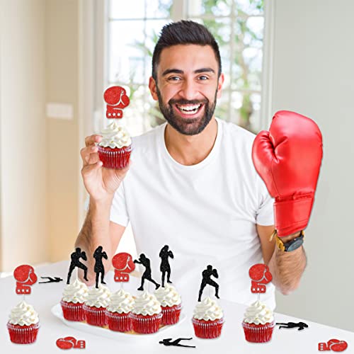 25 PCS Boxing Cupcake Toppers Boxing Gloves Cake Topper Decorations Fight Sports Theme Birthday Party Glittering Wrestling Party Supplies