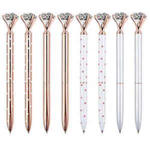 zztx 8 pcs big crystal diamond ballpoint pen bling metal ballpoint pen office supplies, rose gold/silver/white with rose polka dots/rose gold with white polka dots, includes 8 pen refills