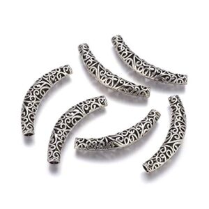 craftdady 30pcs antique silver hollow curved tube spacer beads large hole tibetan filigree long noodle tube loose beads 12mm by 64mm for mutli-strand bracelet necklace jewelry craft making