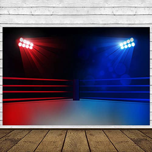 Lighting Boxing Arena Banner Backdrop Background Photo Booth Props Boxing Ring Boxing Match Stadium Sports Wrestling Theme Decor for Boxing Fan Boy Man 1st Birthday Party Favors Supplies Decorations